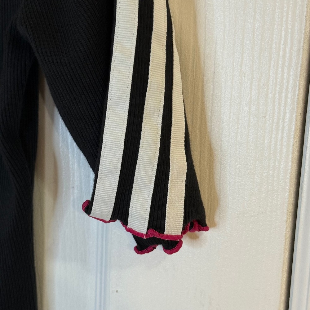Adidas originals Mock Neck‎ Top Ribbed 3 Stripe Tee Shirt Ruffle Trim Black XS - Picture 10 of 12